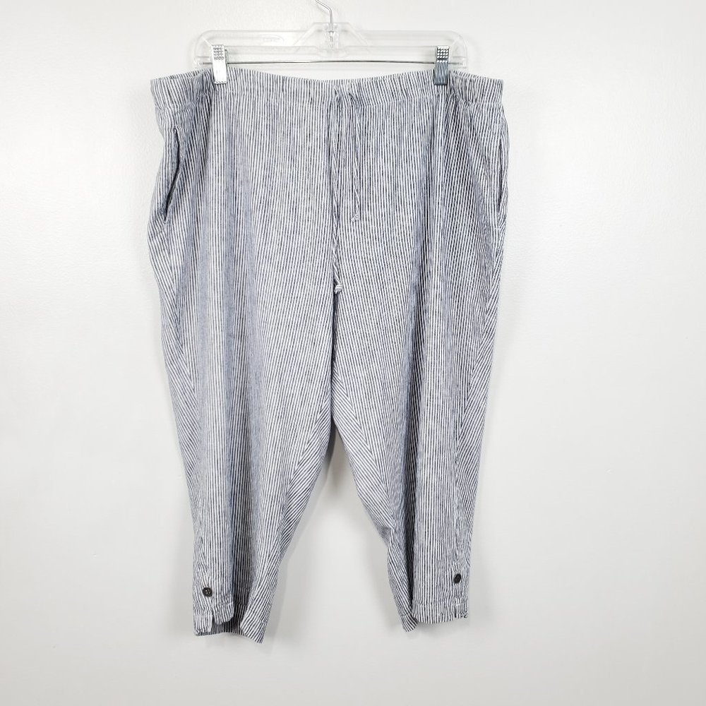 CJ Banks Blue White Railroad Stripe Linen Blend Pull-On Capri Bermuda Shorts 1X